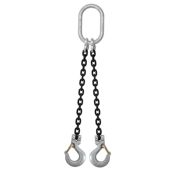 Us Cargo Control 3/8" x 10' - Crosby 2 Leg Chain Sling w/ Sling Hooks - Grade 100 38G100DOS-10-CR